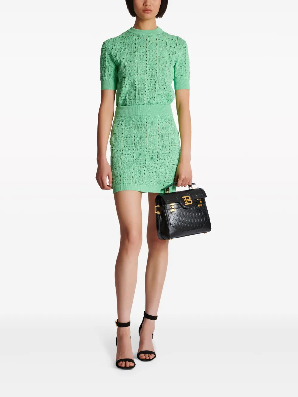 Pointelle-Knit Monogram Miniskirt