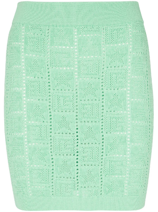 Pointelle-Knit Monogram Miniskirt