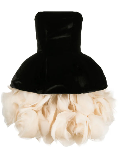 Petal-Layered Velvet Mini Dress