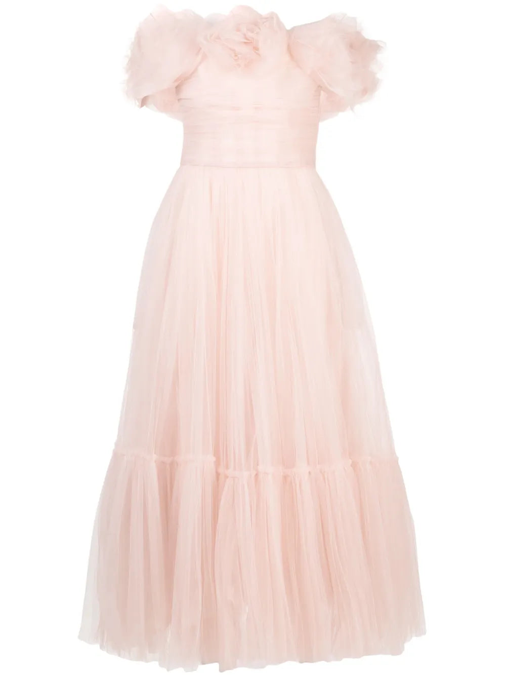 Floral-Appliqué Tulle Midi Dress