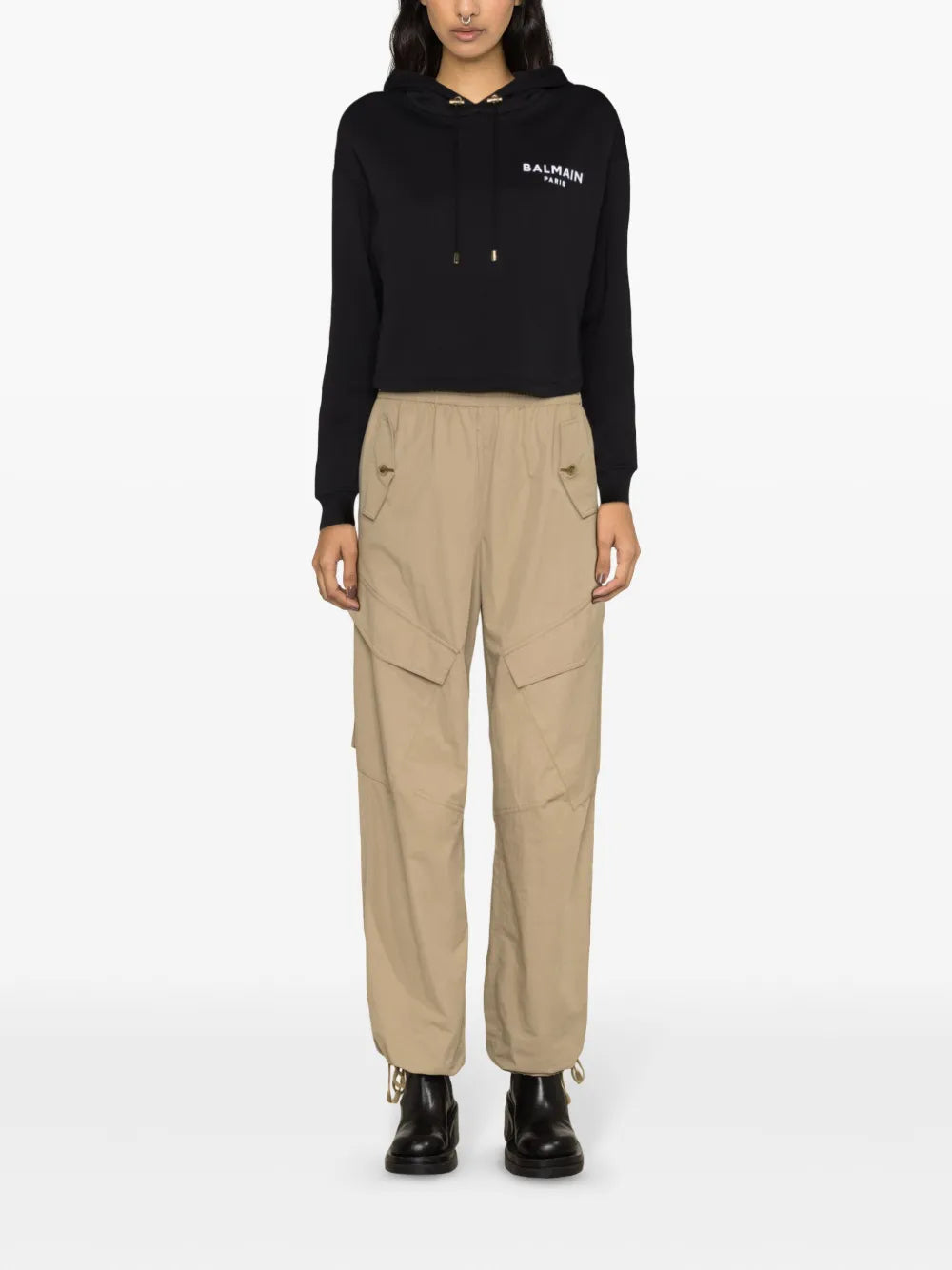 Logo-Flocked Cropped Hoodie