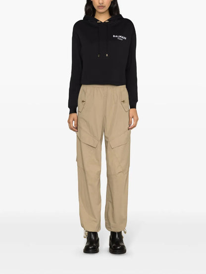 Logo-Flocked Cropped Hoodie