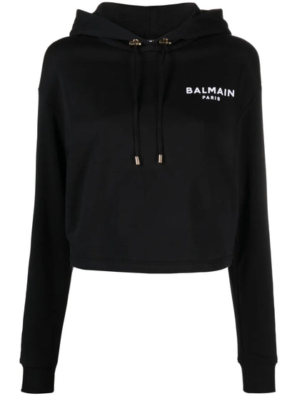 Logo-Flocked Cropped Hoodie