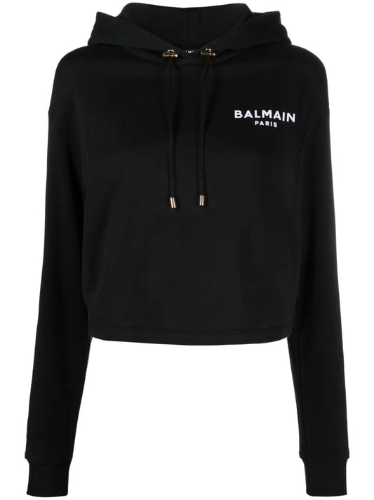 Logo-Flocked Cropped Hoodie