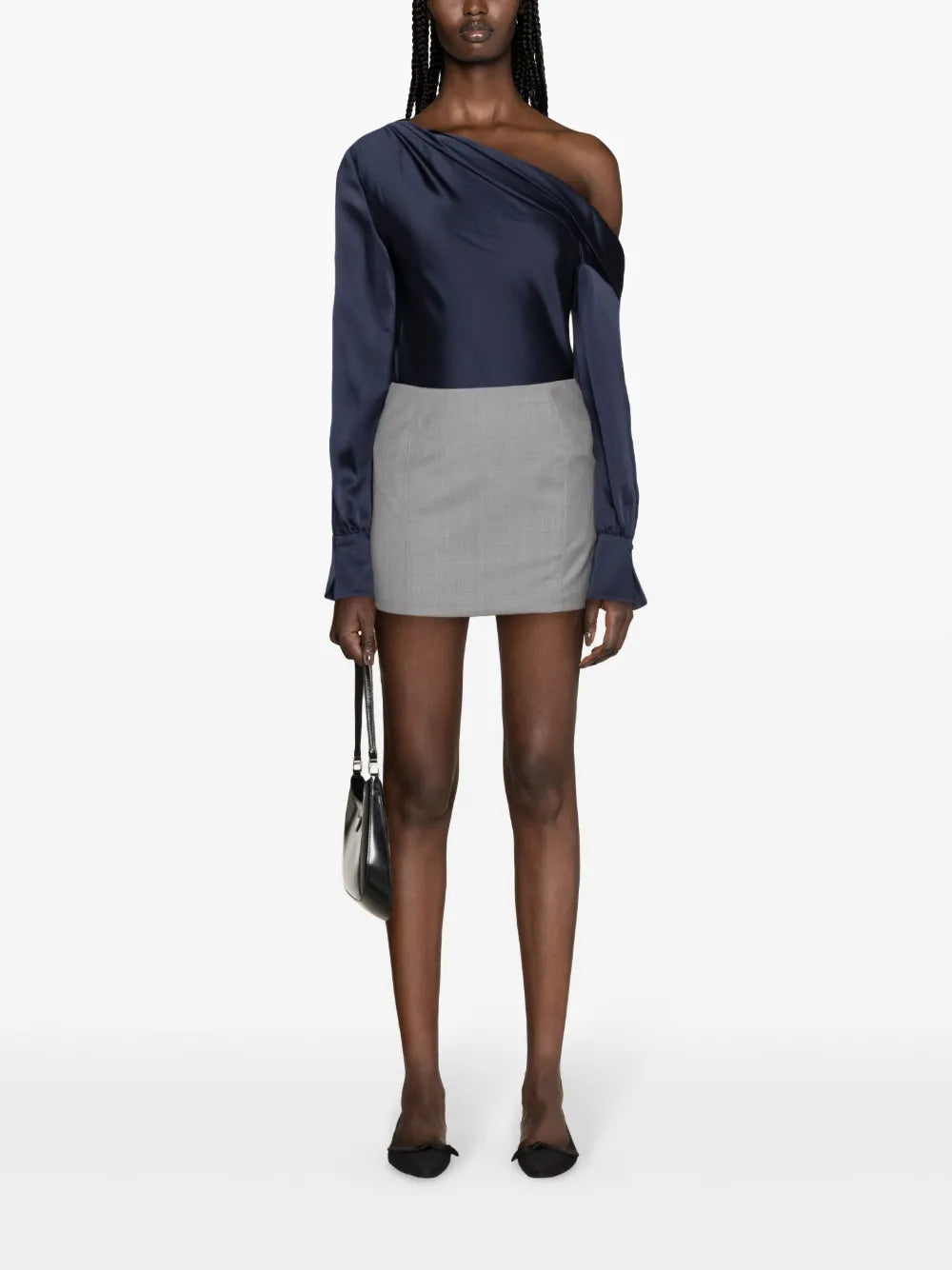Alice Asymmetric Draped-Shoulder Blouse