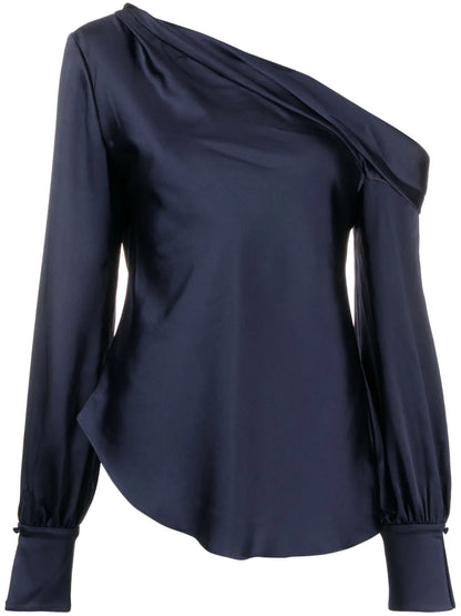 Alice Asymmetric Draped-Shoulder Blouse