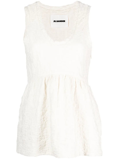 Crinkled Cotton-Blend Sleeveless Top