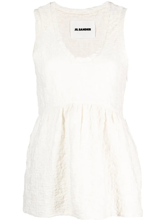 Crinkled Cotton-Blend Sleeveless Top