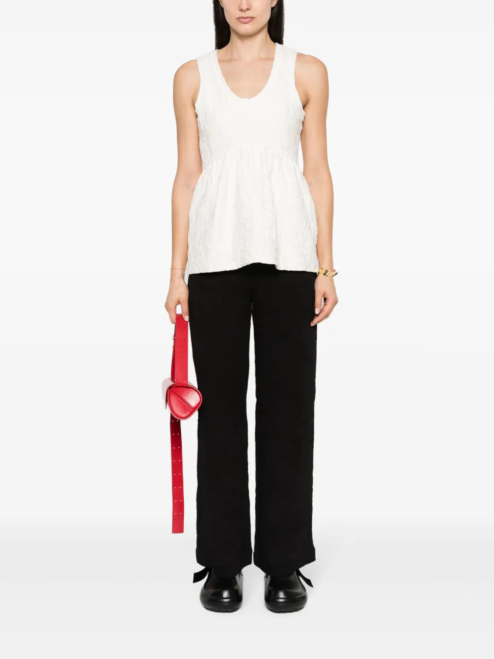 Crinkled Cotton-Blend Sleeveless Top