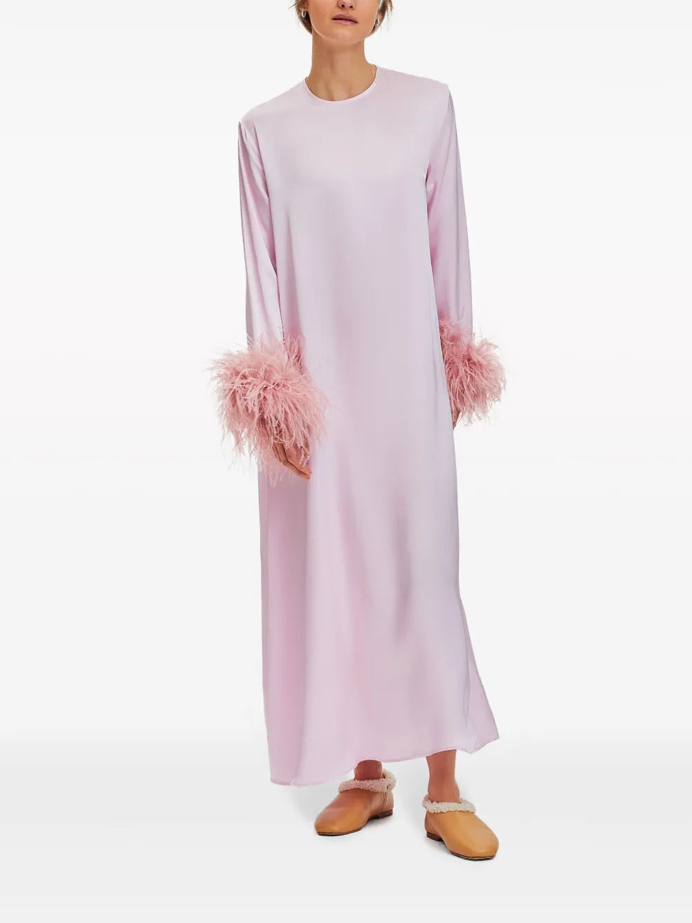 Suzi Detachable Feather-Cuffs Maxi Dress