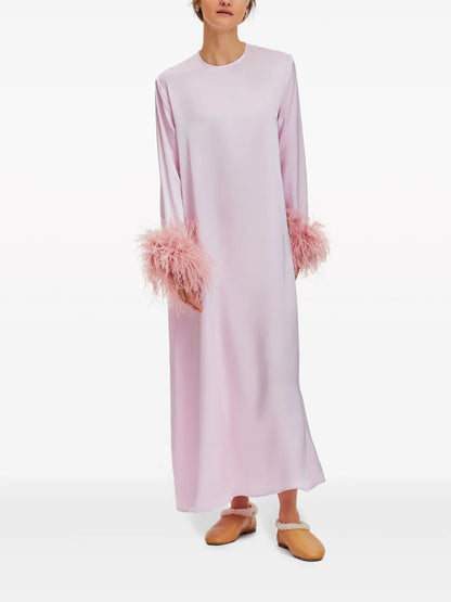 Suzi Detachable Feather-Cuffs Maxi Dress