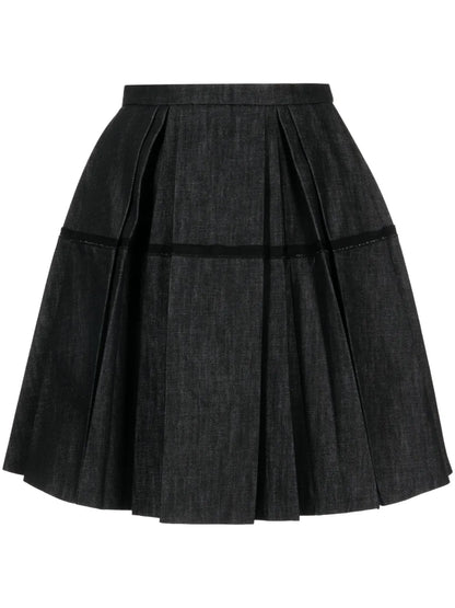 High-Waisted Pleated Denim Skirt