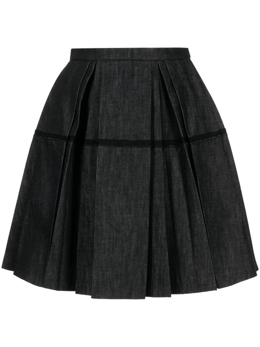 High-Waisted Pleated Denim Skirt