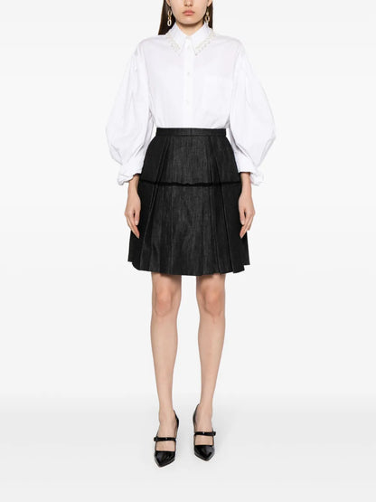 High-Waisted Pleated Denim Skirt