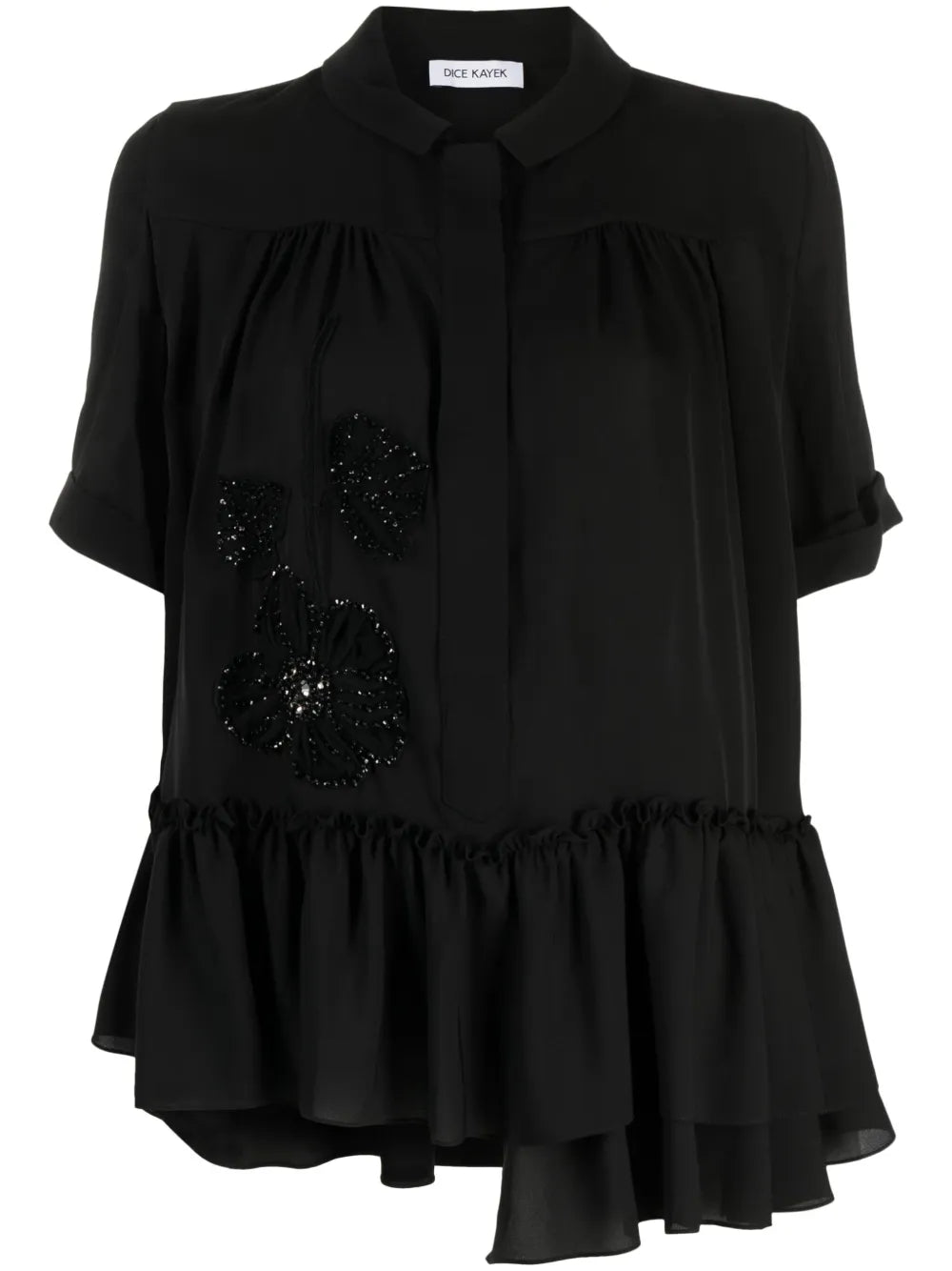 Floral-Embroidered Silk Shirt