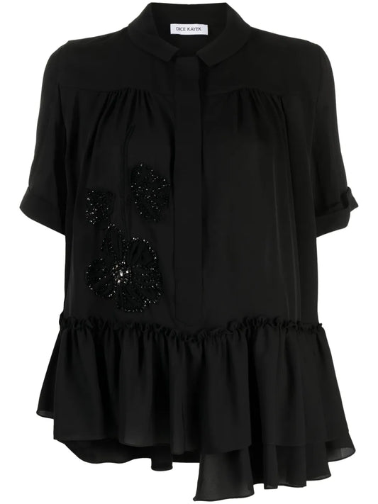 Floral-Embroidered Silk Shirt