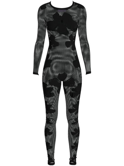 Monogram-Pattern Semi-Sheer Jumpsuit