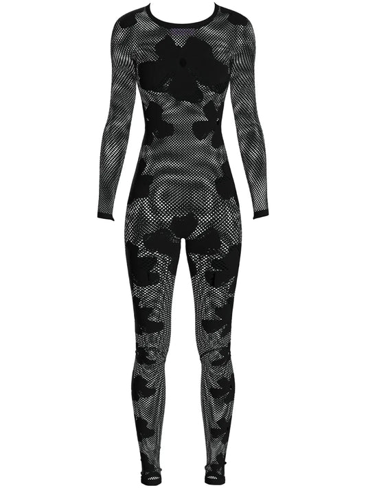 Monogram-Pattern Semi-Sheer Jumpsuit