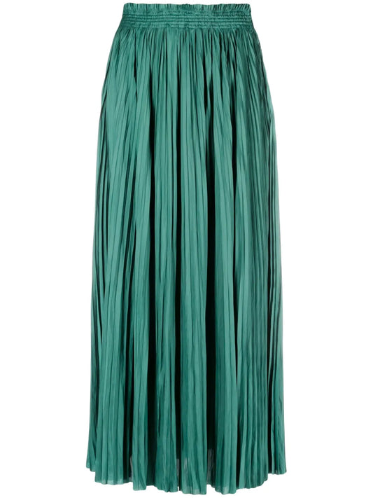 Pleated Satin Midi Skirt