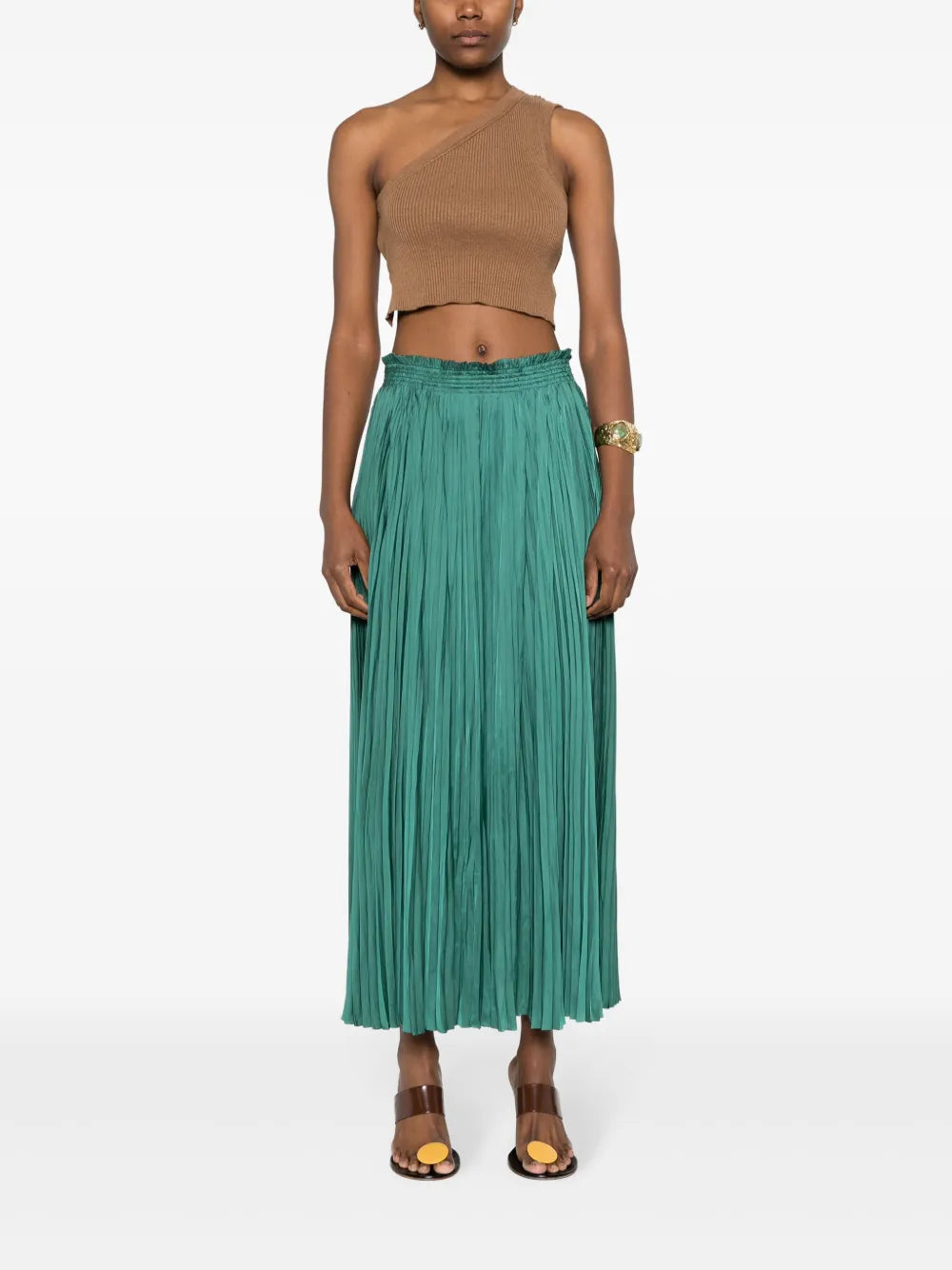 Pleated Satin Midi Skirt