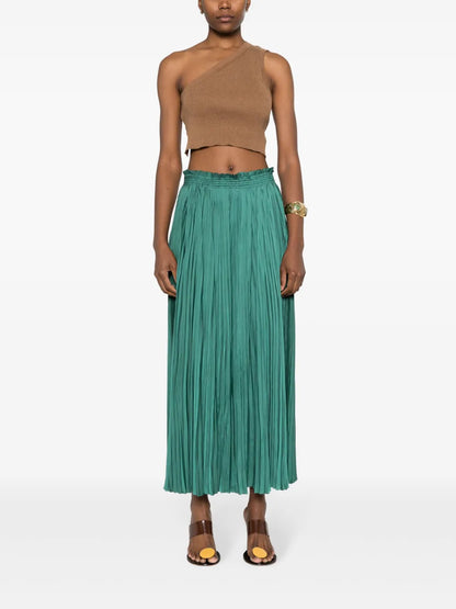 Pleated Satin Midi Skirt