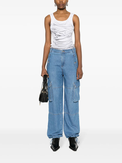 Drawstring-Hem Cotton Cargo Jeans