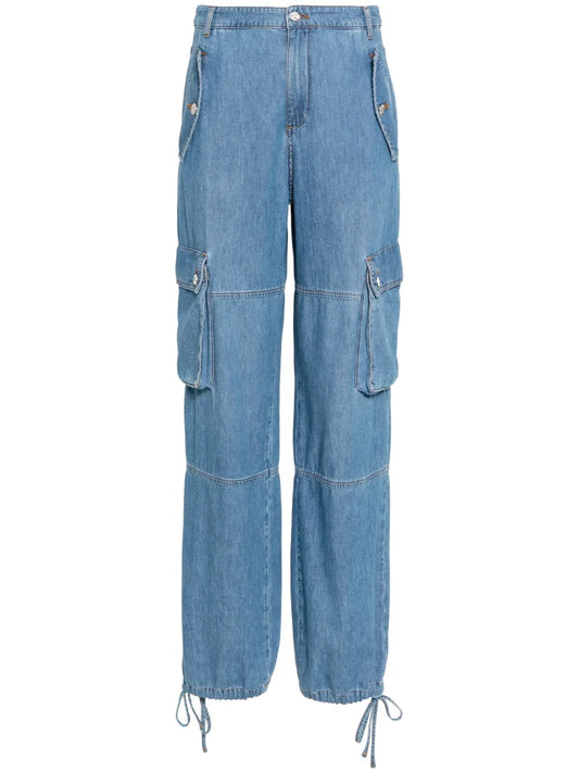 Drawstring-Hem Cotton Cargo Jeans
