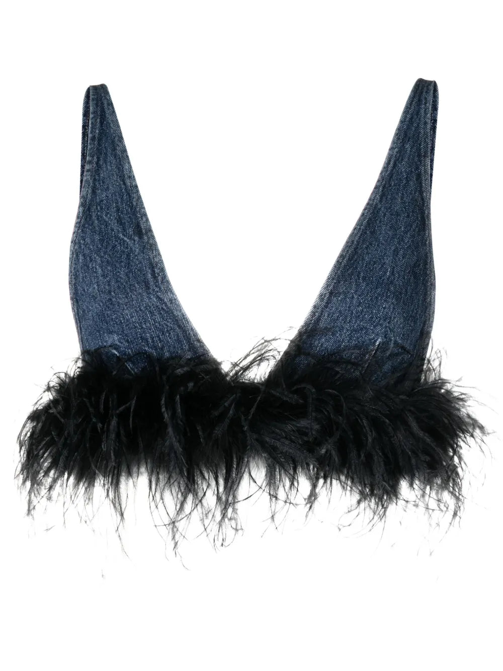 Feather-Trim Denim Top