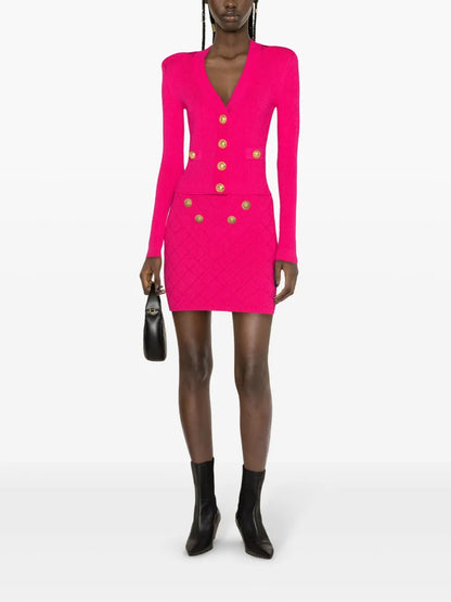 6-Button Fine-Knit Mini Skirt