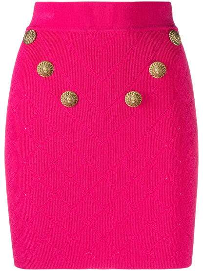 6-Button Fine-Knit Mini Skirt