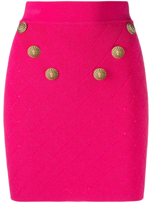 6-Button Fine-Knit Mini Skirt