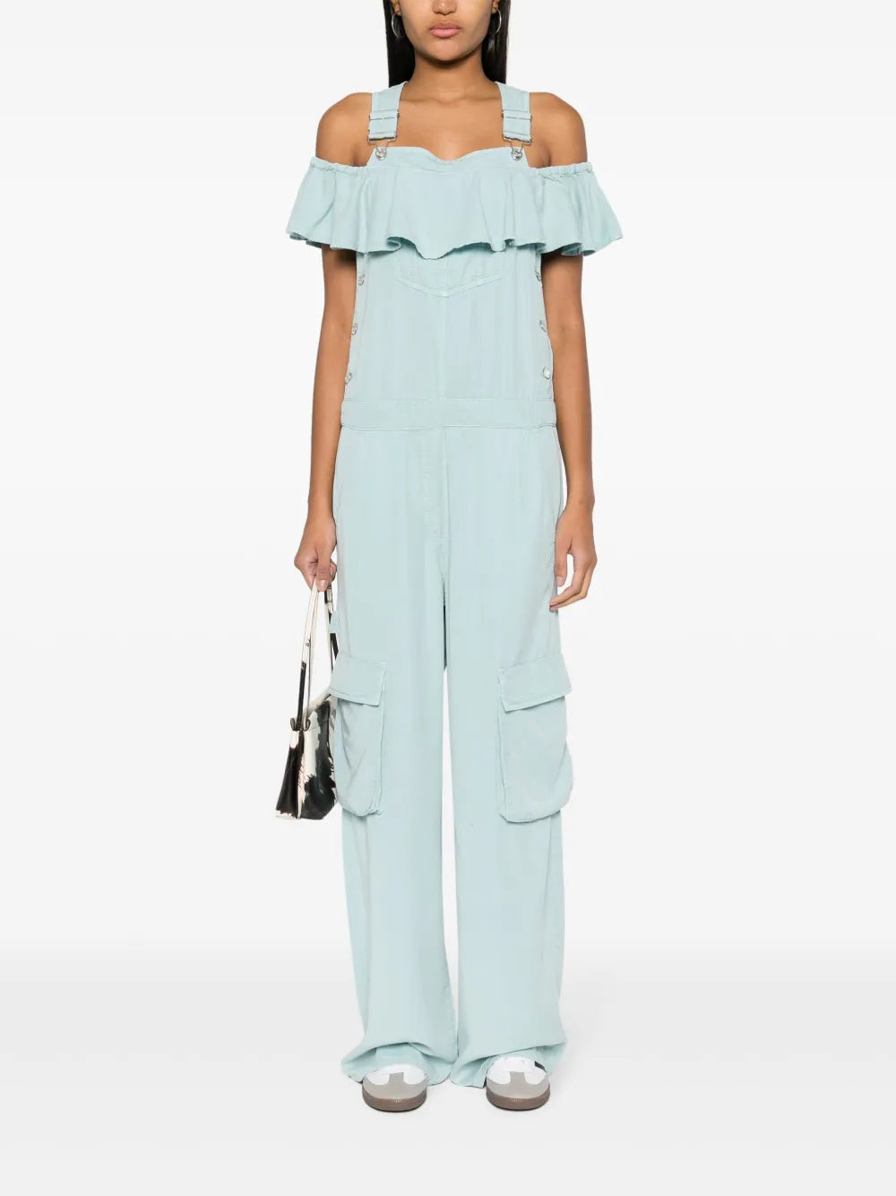 Ruffle-Detail Cold-Shoulder Jumpsuit