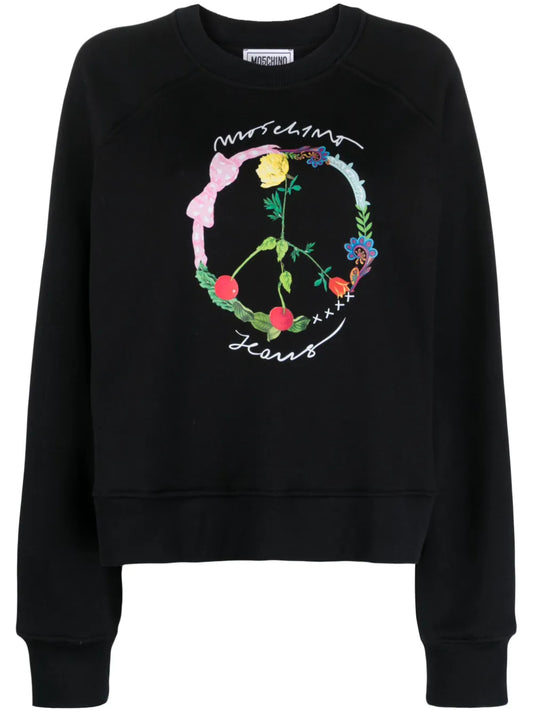 Peace Sign-Print Cotton Sweatshirt