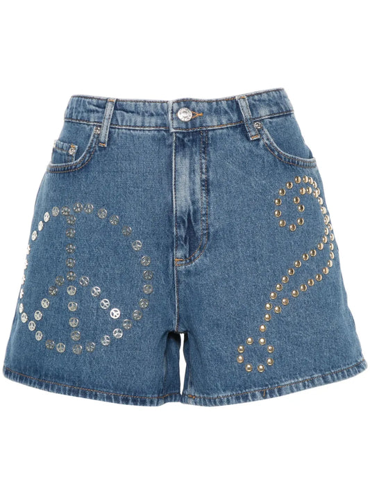 Logo-Patch Stud-Embellished Denim Shorts