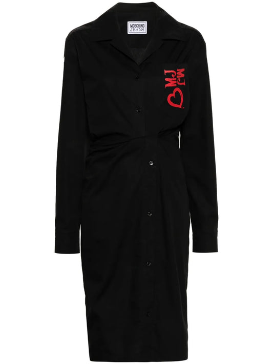 Logo-Embroidered Poplin Midi Dress