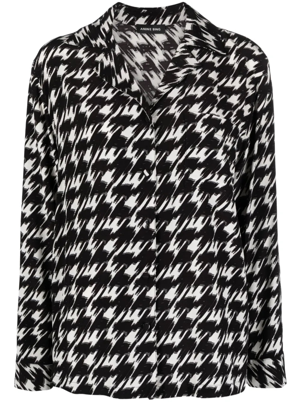 Houndstooth-Print Crepe Blouse