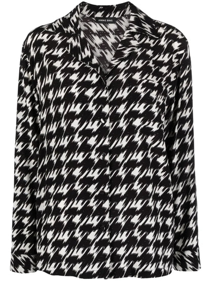 Houndstooth-Print Crepe Blouse