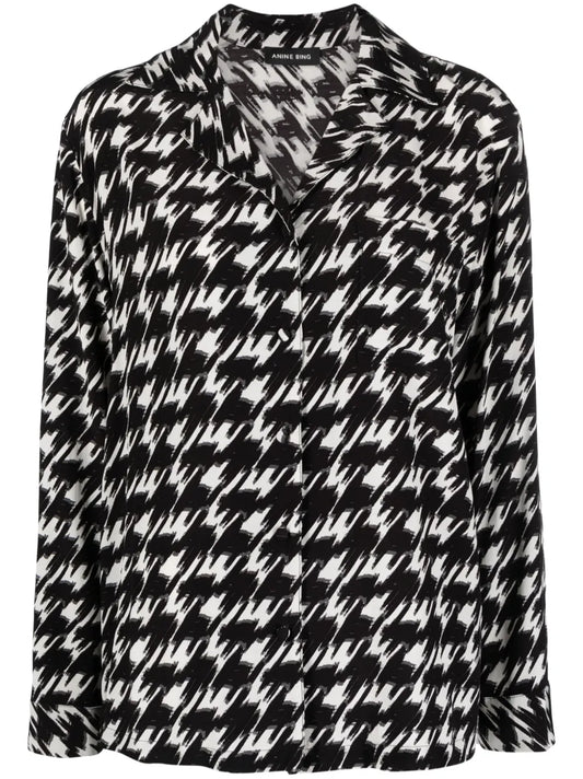 Houndstooth-Print Crepe Blouse