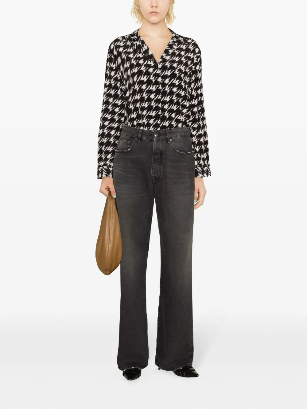 Houndstooth-Print Crepe Blouse