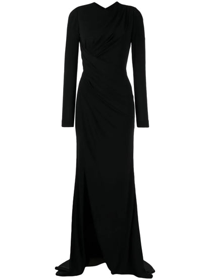 Long-Sleeve Draped Gown