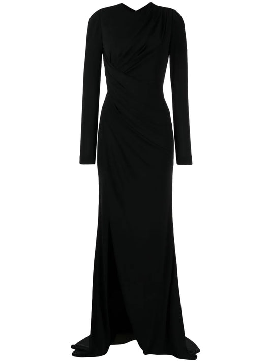 Long-Sleeve Draped Gown