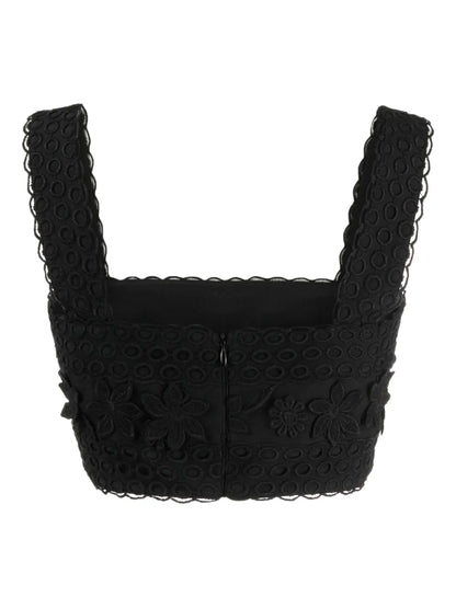 3D Floral-Embroidered Cropped Top