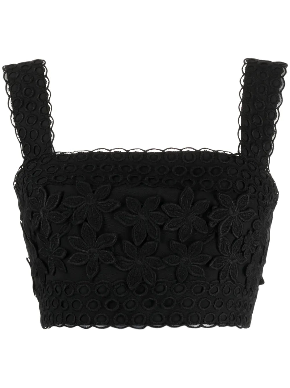 3D Floral-Embroidered Cropped Top