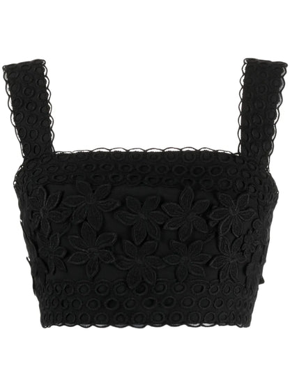 3D Floral-Embroidered Cropped Top
