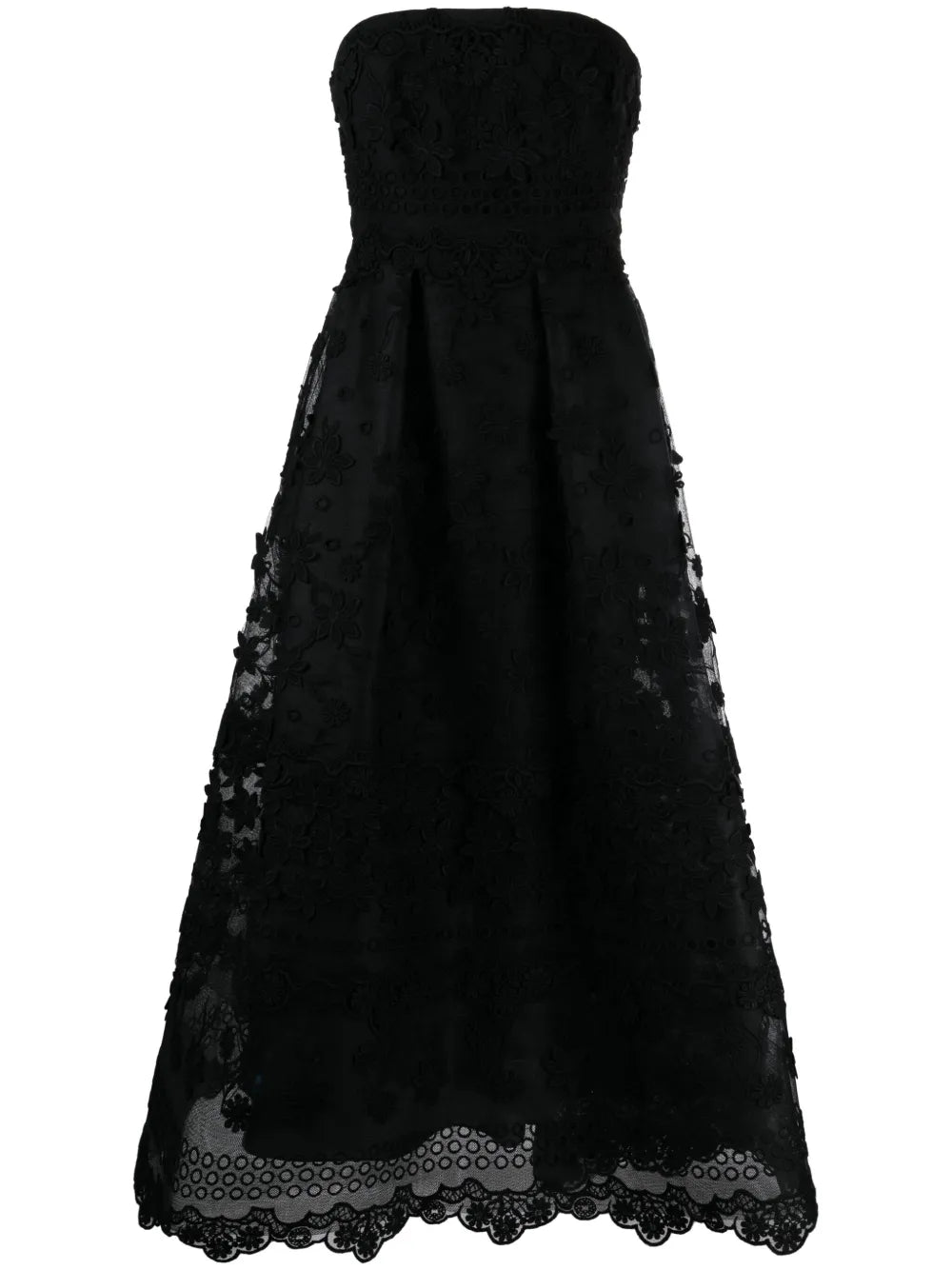Floral-Appliqué Strapless Gown