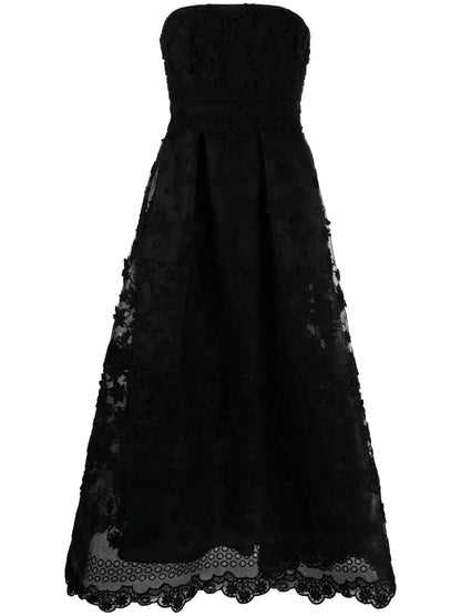 Floral-Appliqué Strapless Gown
