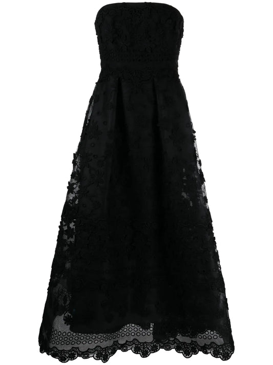 Floral-Appliqué Strapless Gown