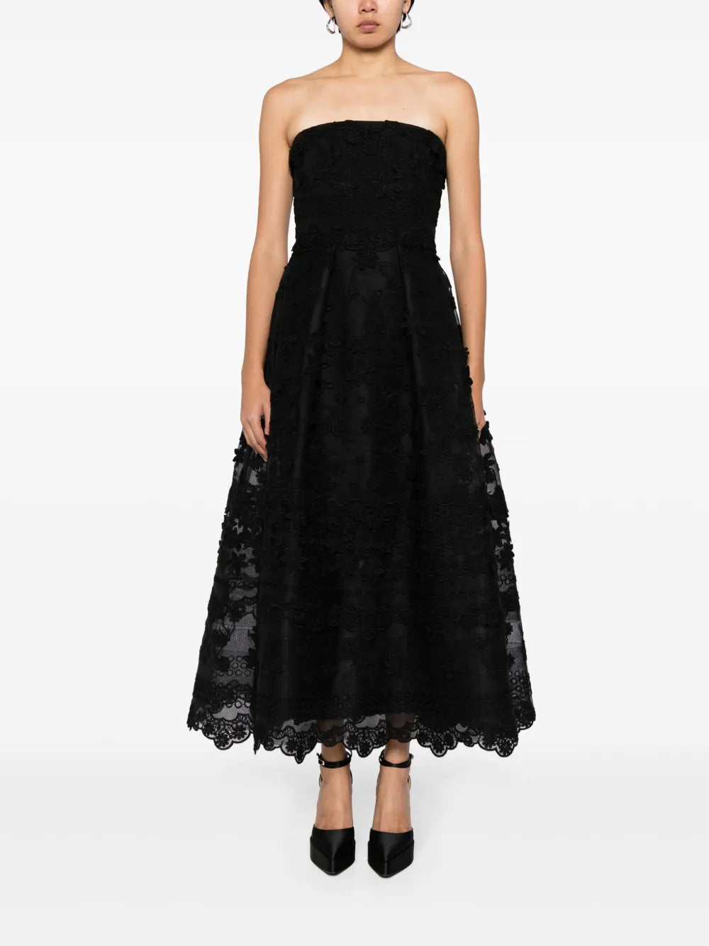 Floral-Appliqué Strapless Gown