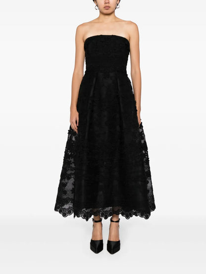 Floral-Appliqué Strapless Gown