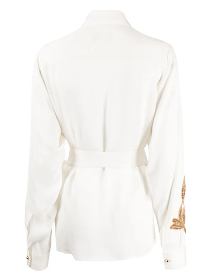 Foliage-Embroidered Silk Shirt